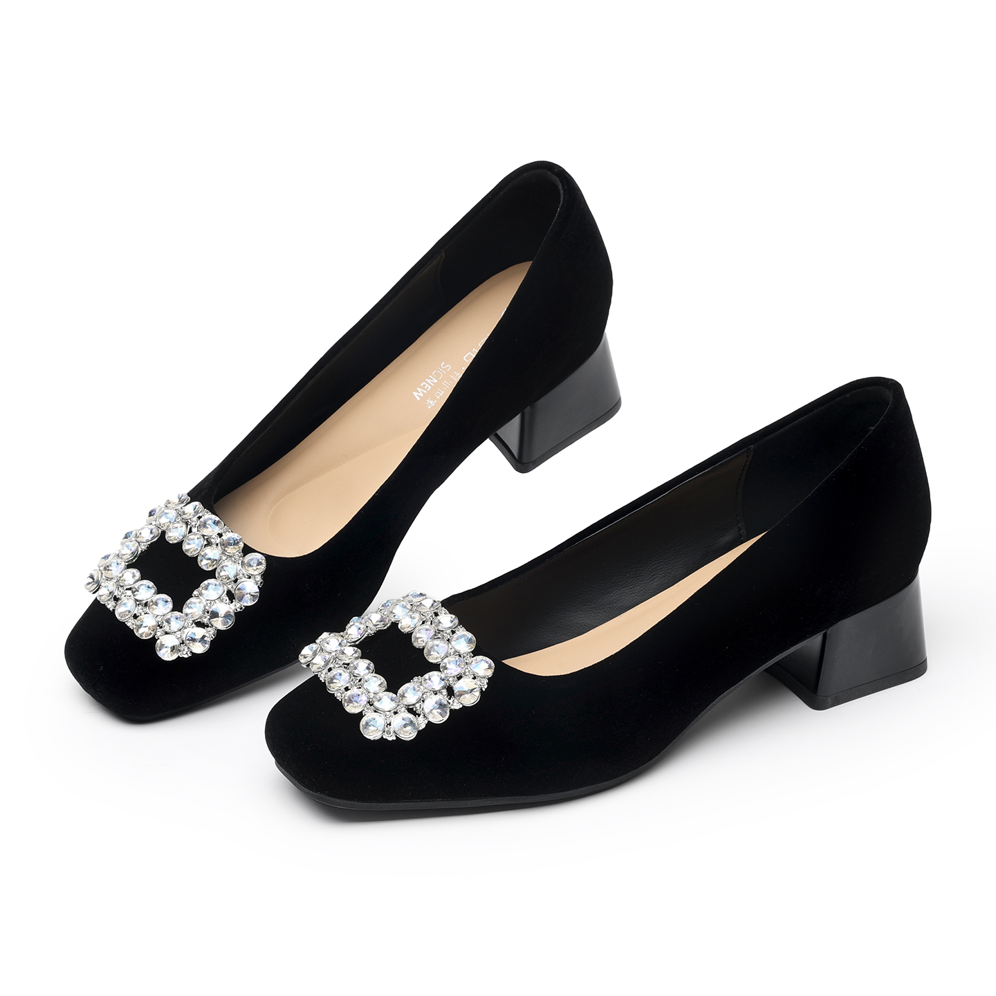 Leather Work Women Shoes - Женские туфли на массивном каблуке с