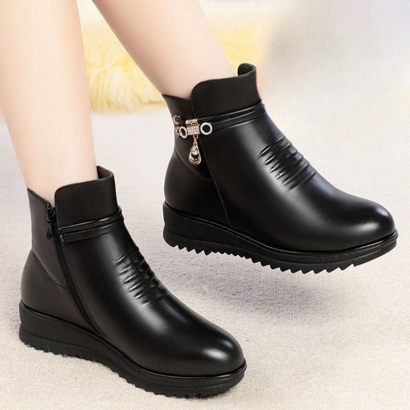 Leather Work Women Shoes - Зимние женские теплые ботинки на массивном