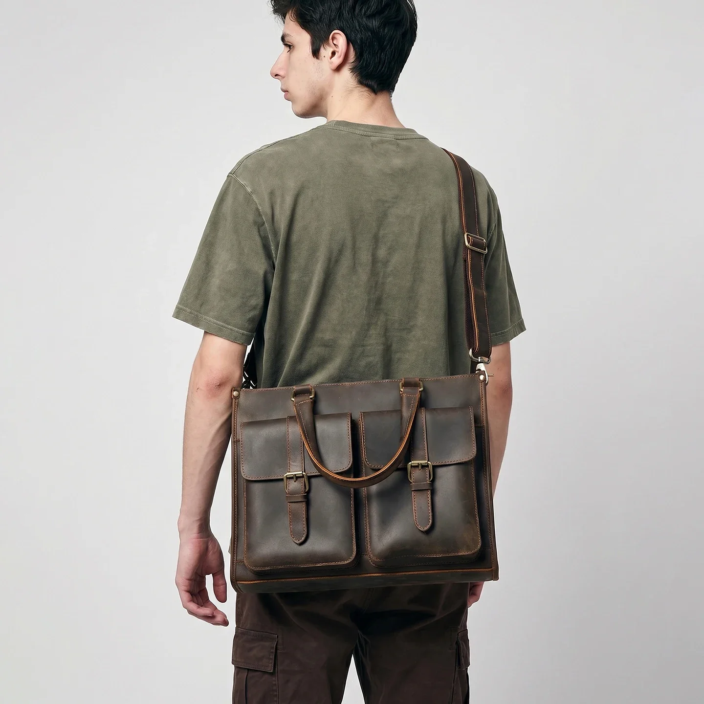 Leather Work Bag Mens - Винтажная мужская сумка-мессенджер из натуральной кожи