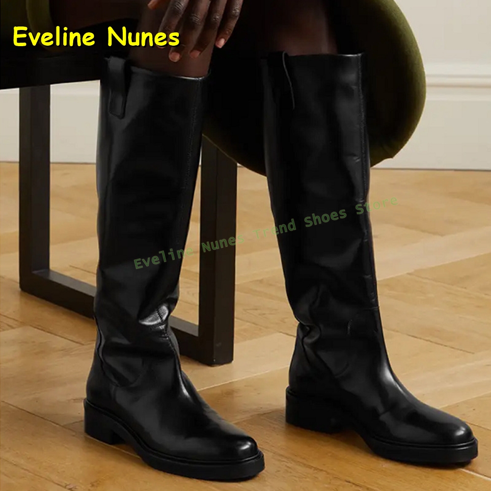 Leather Work Women Shoes - Черные кожаные высокие сапоги до колена
