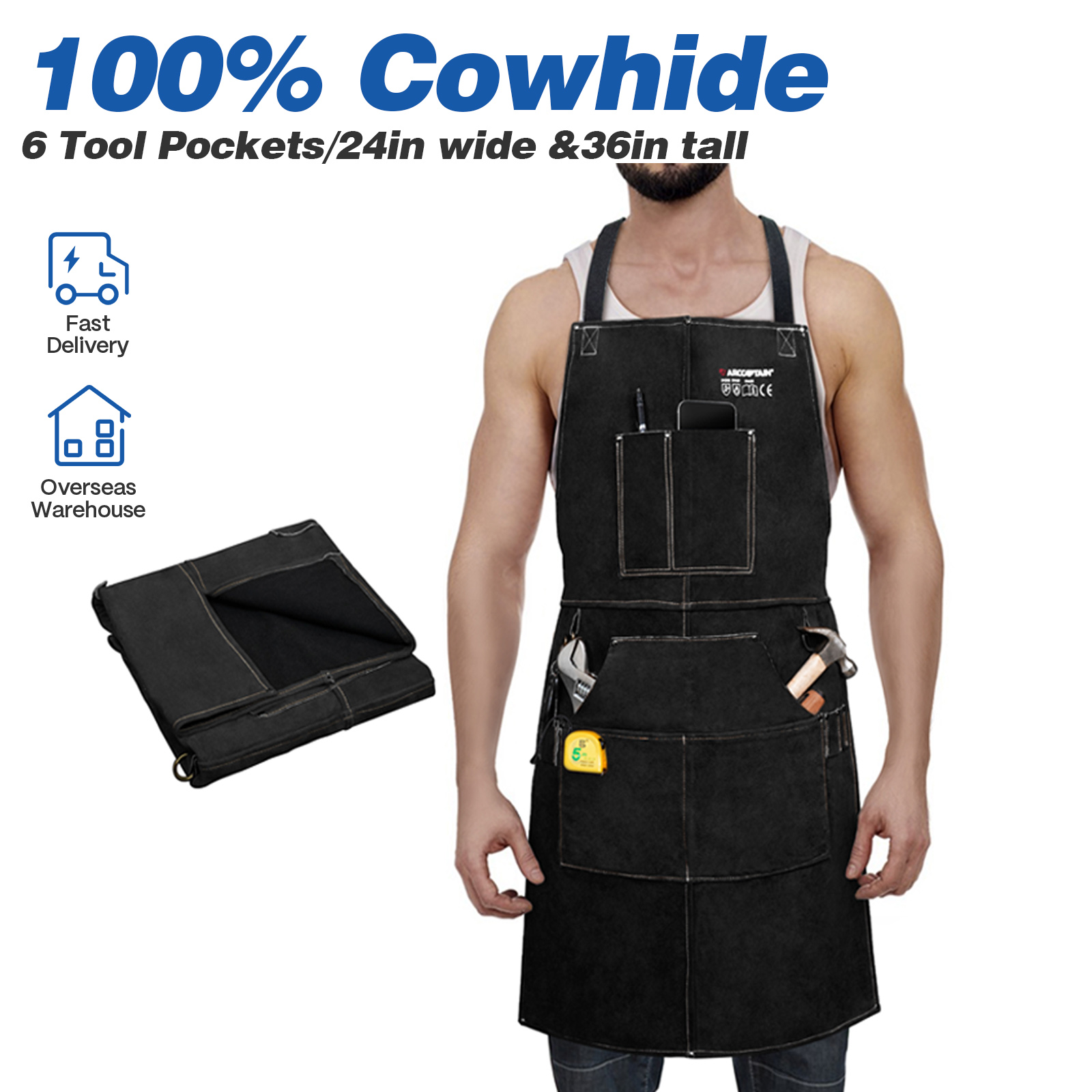 Leatherwork Apron - ARCCAPTAIN кожаный сварочный рабочий фартук, термоогнестойкий