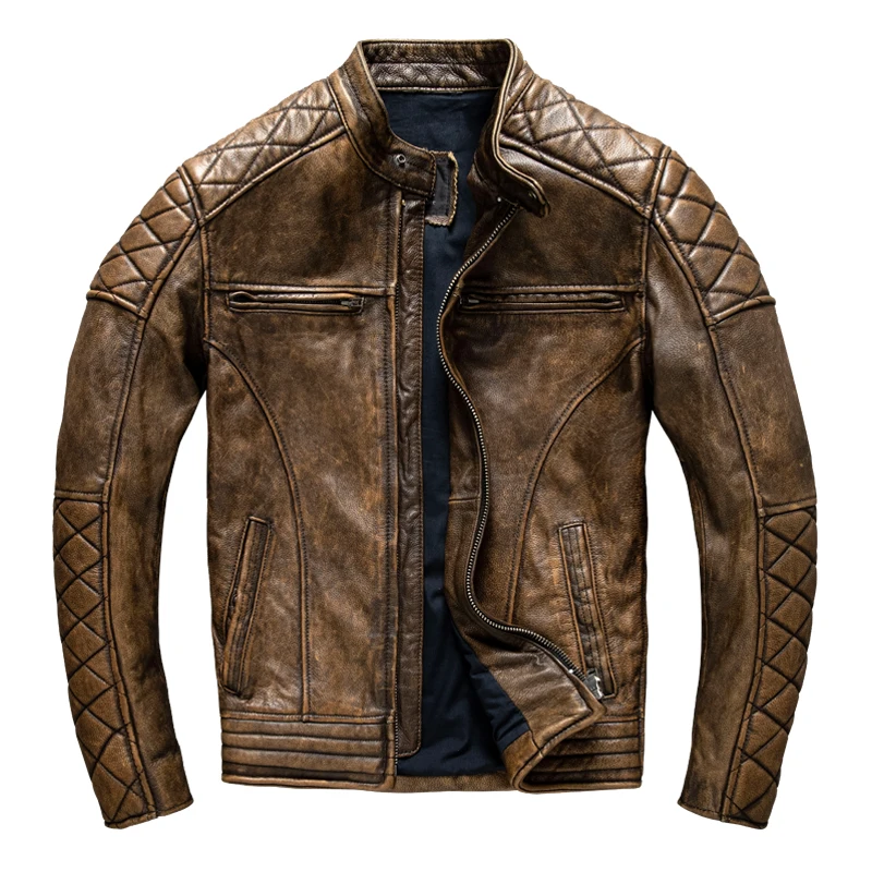 Leather Work Jacket - Винтажная мужская кожаная куртка желто-коричневого цвета,