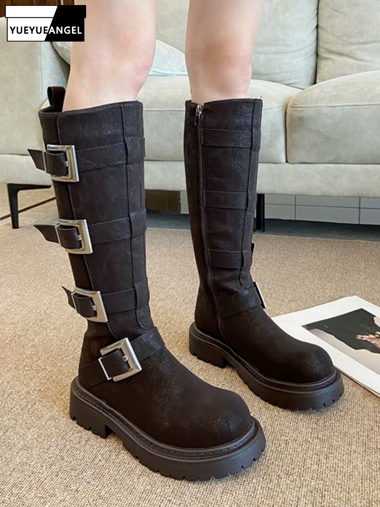 Leather Work Women Shoes - Модные женские высокие ботинки с несколькими