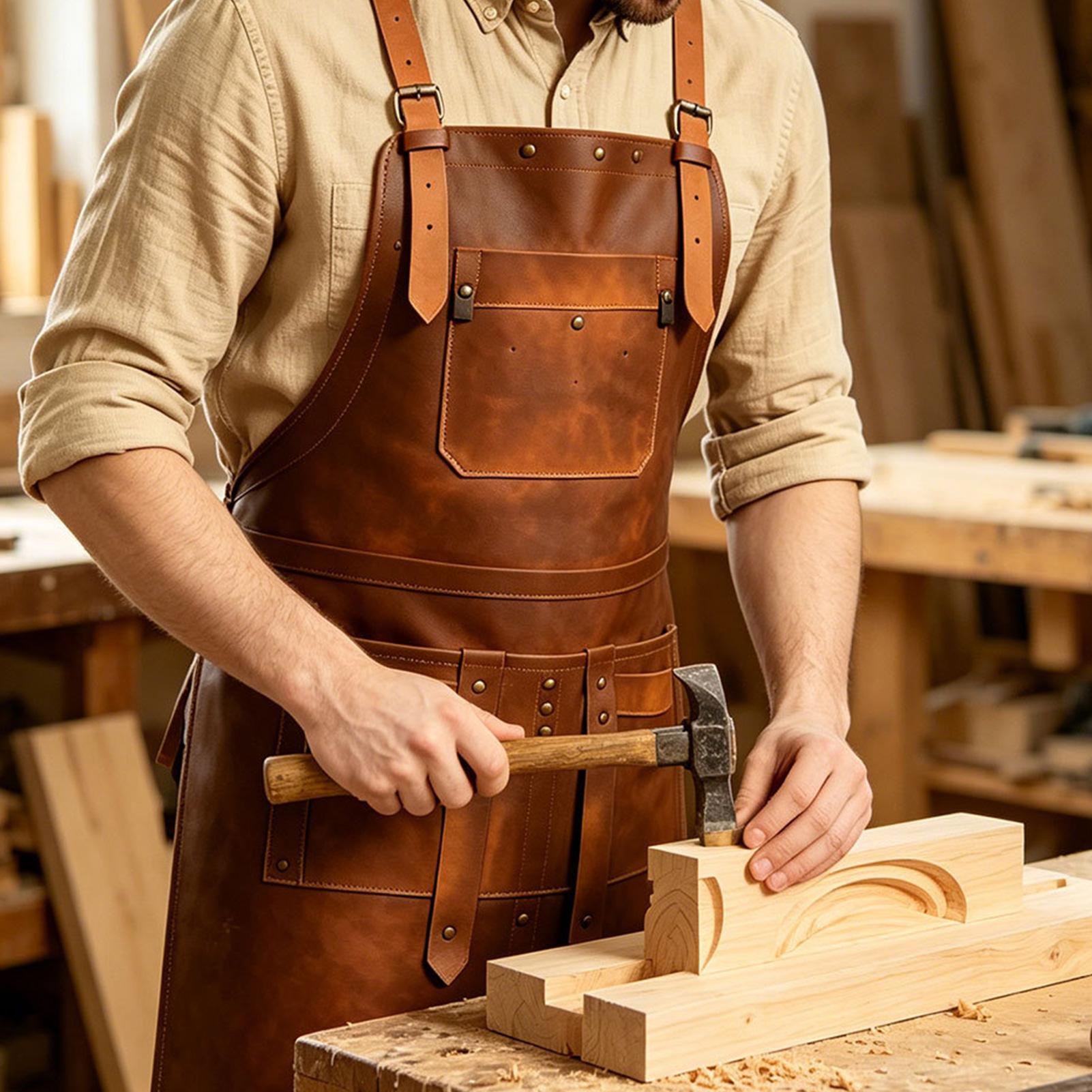 Leatherwork Apron - Кожаный фартук с множеством карманов, водонепроницаемый,