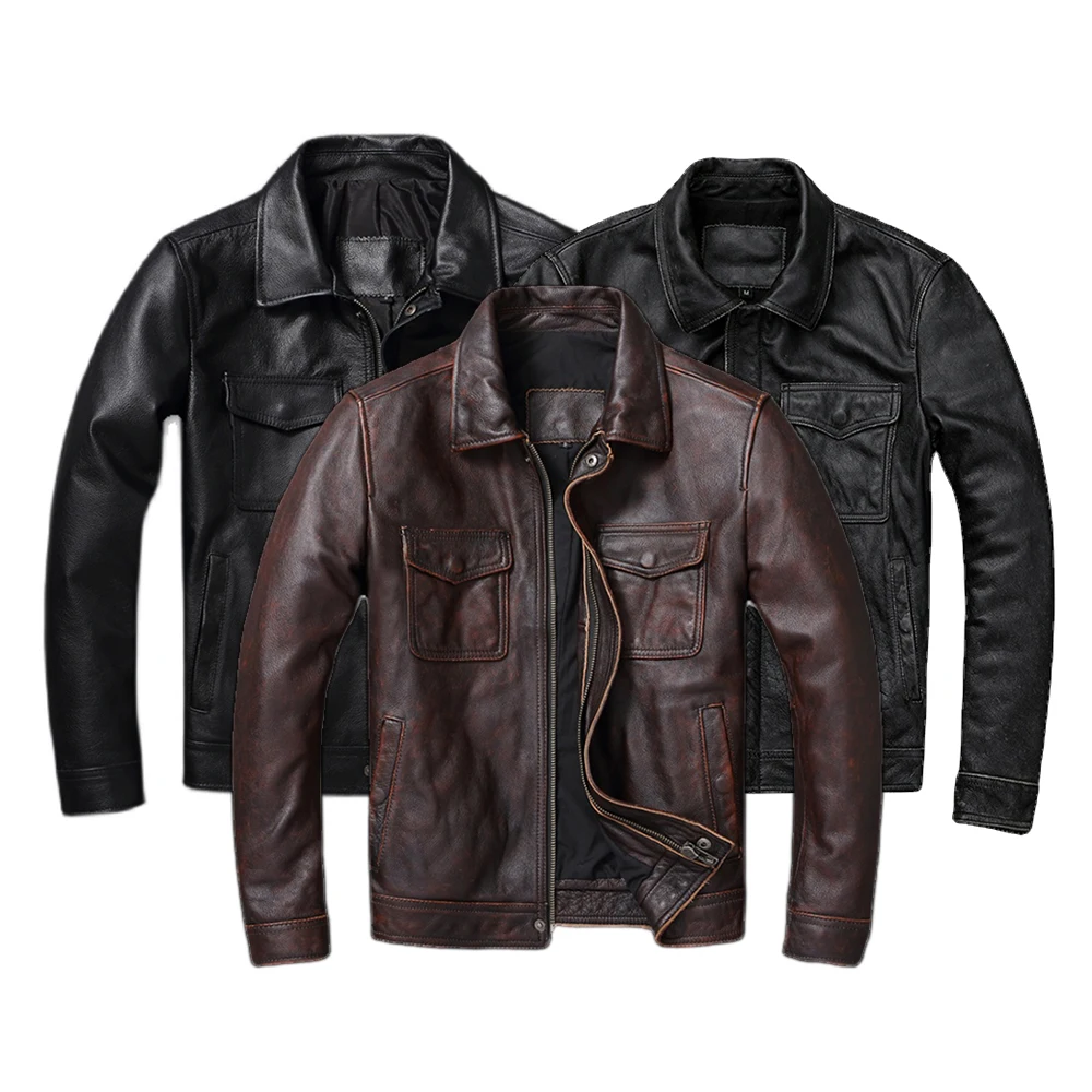 Leather Work Jacket - Мужская винтажная куртка из натуральной воловьей