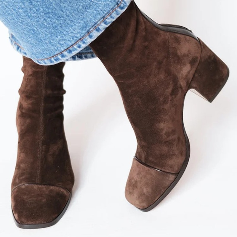 Leather Work Women Shoes - Женские ботинки из замши с острым