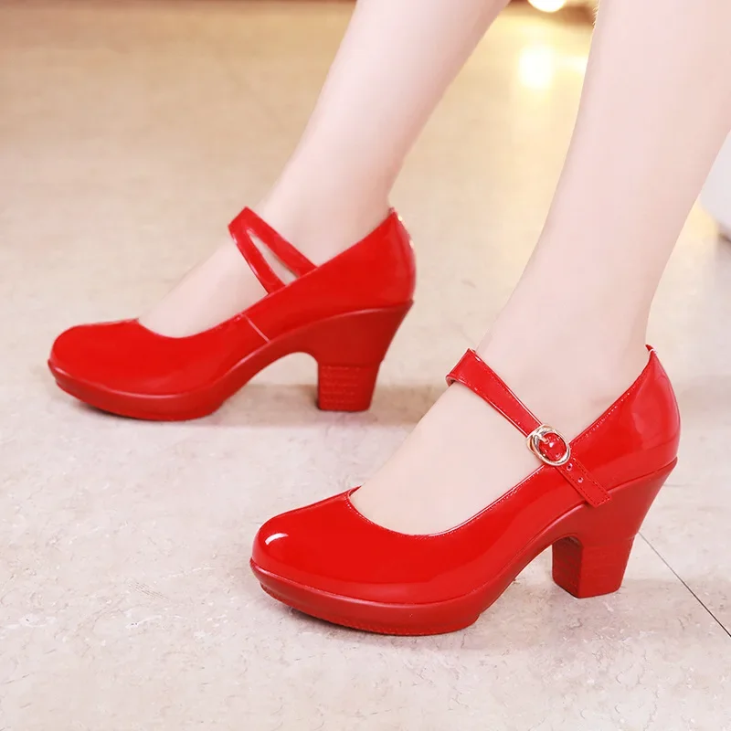 Leather Work Women Shoes - Туфли Мэри Джейн на среднем каблуке