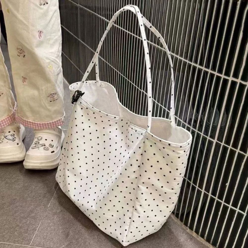 Leather Work Handbag - Новая вместительная холщовая сумка в горошек,