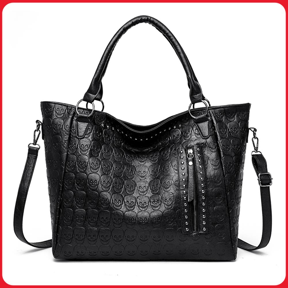 Leather Work Handbag - Сумка-кроссбоди в стиле панк с черепом,
