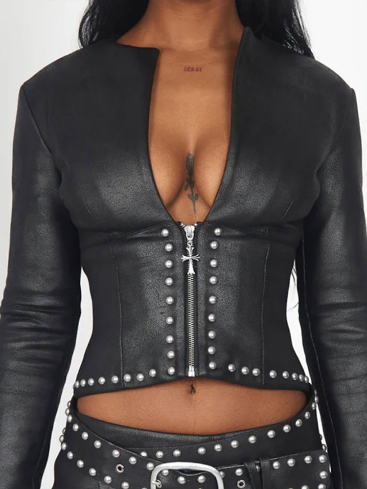 Модный женский костюм из искус – обзор и цена Leather Work Jacket