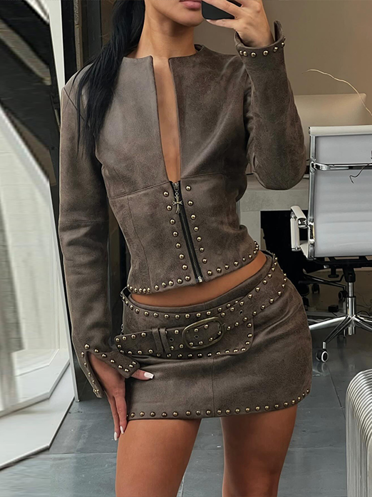 Модный женский костюм из искус – обзор и цена Leather Work Jacket