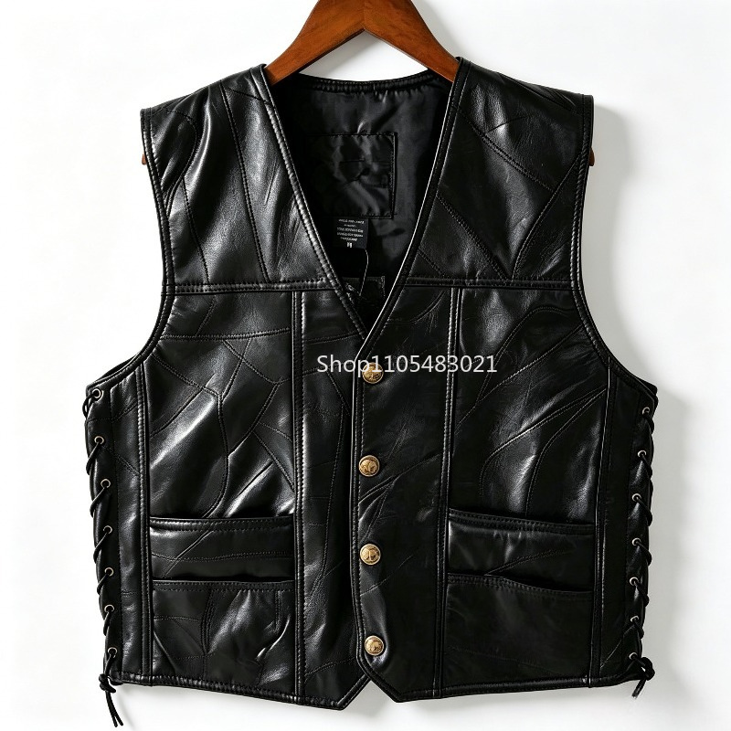 Мужской черный кожаный жилет в – обзор и цена Leather Work Jacket
